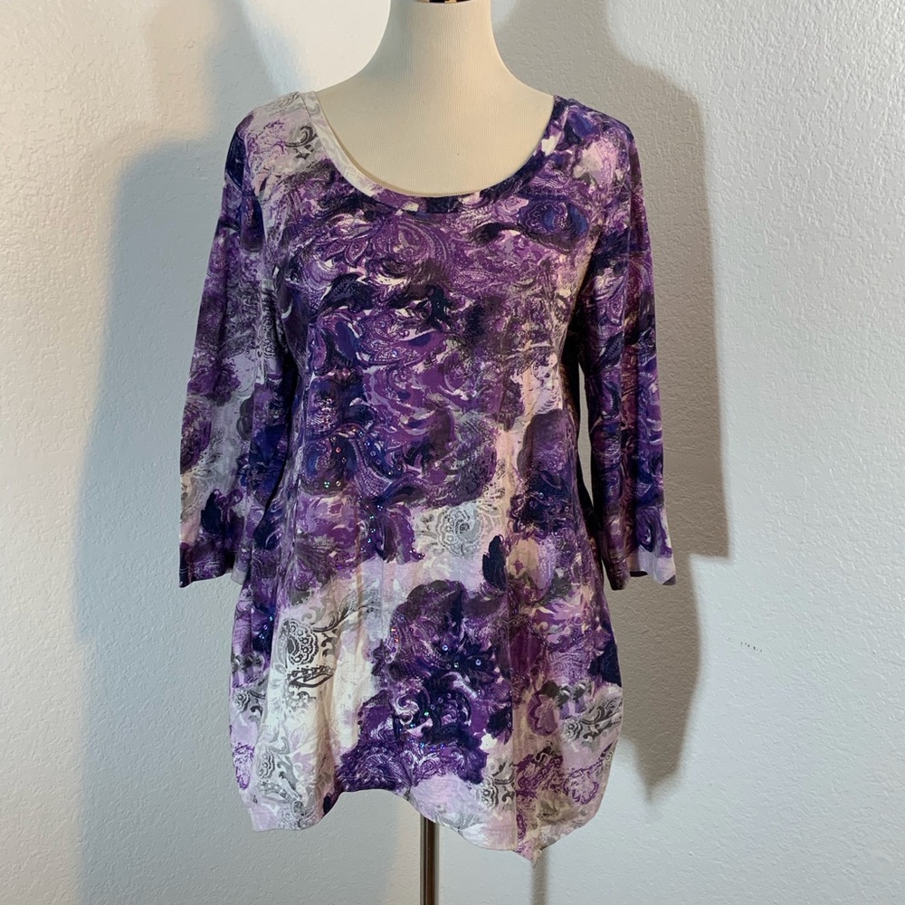 🌹New Listing🌹 EUC Collections Etc. Purple and White Floral Long Sleeve Tunic Top